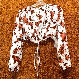 Chic Women's White and Brown Patterned Blouse